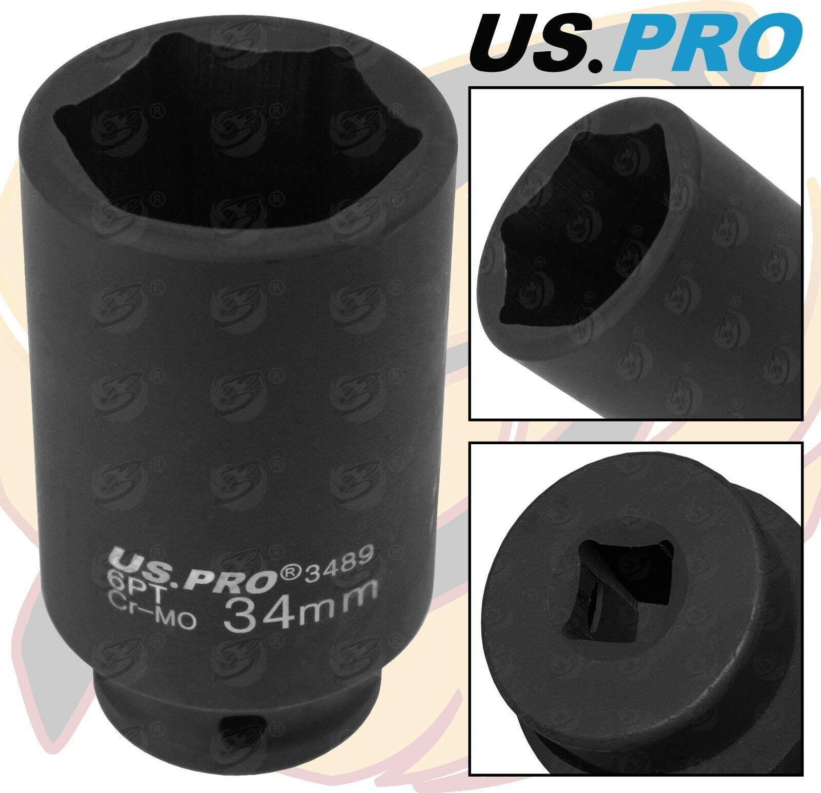 US Pro 34mm 1/2" Drive 6 Point Deep Impact Socket ( Single ) 3489