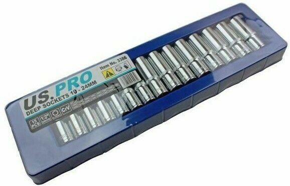 US Pro 15 Piece 1/2" Drive 6 Point Deep Sockets 10mm - 24mm 3386 / 3976