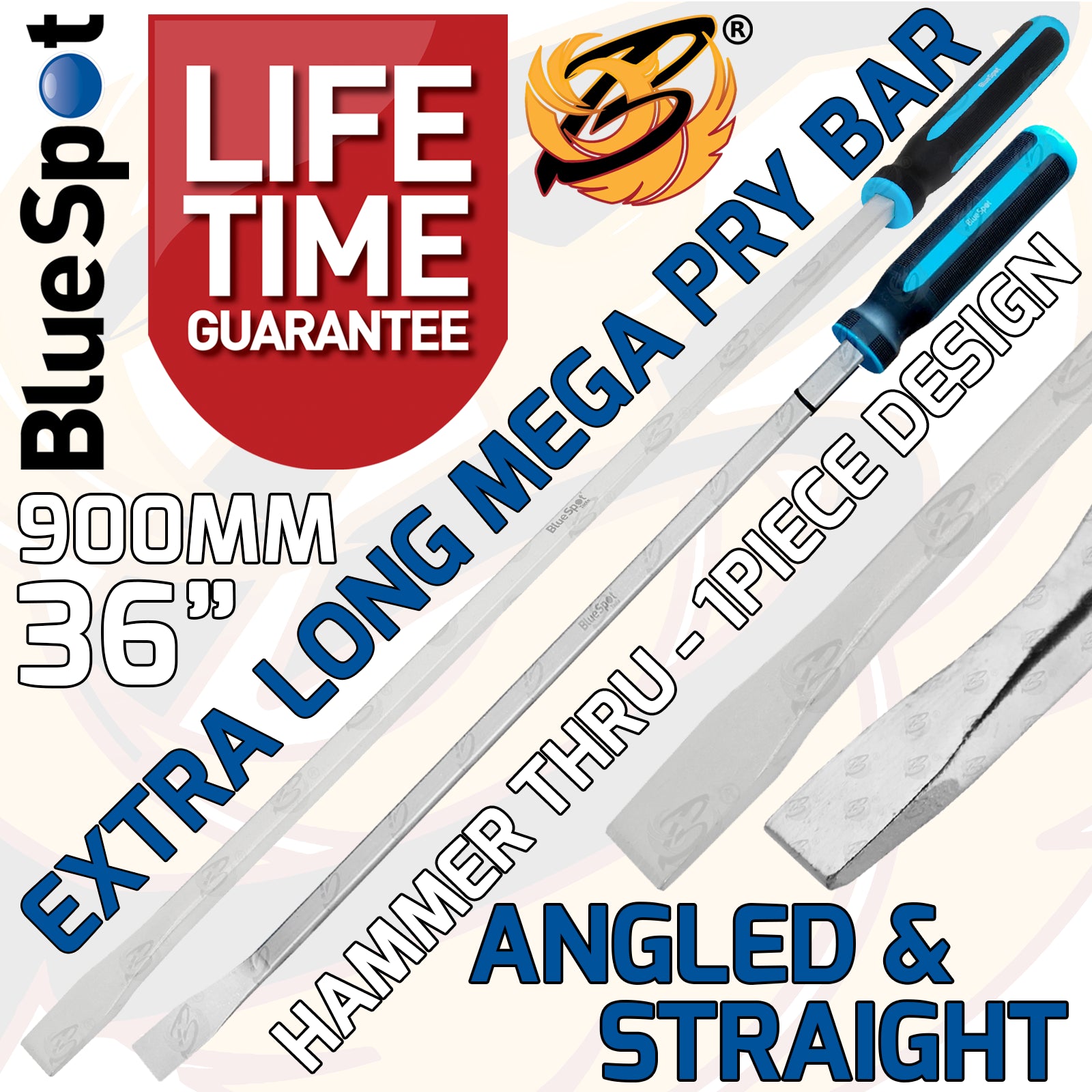BLUESPOT 36" EXTRA LONG STRAIGHT & ANGLED GO - THROUGH PRY BAR
