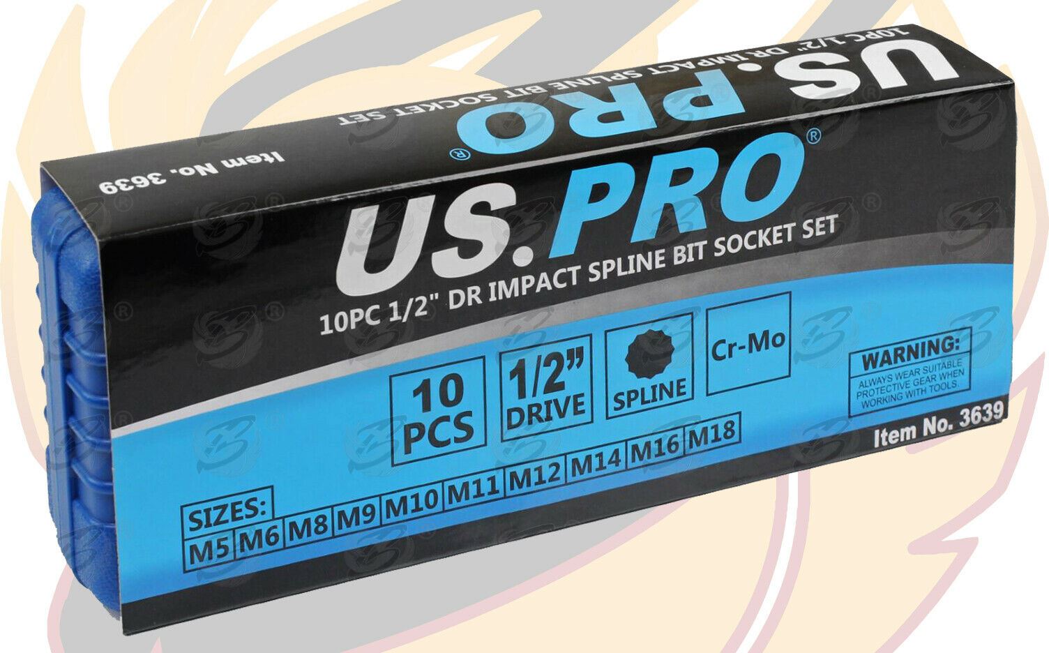 US Pro 10 Piece 1/2" Drive Impact Spline Bit Sockets M5 - M18 3639