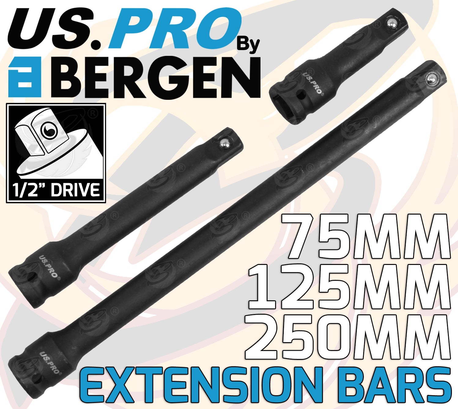 US PRO 1/2" DRIVE AIR IMPACT WRENCH 1700Nm NBT ( THE LEGEND ) & 19PCS DEEP IMPACT SOCKETS & EXTENSION BAR SETS 10MM - 32MM