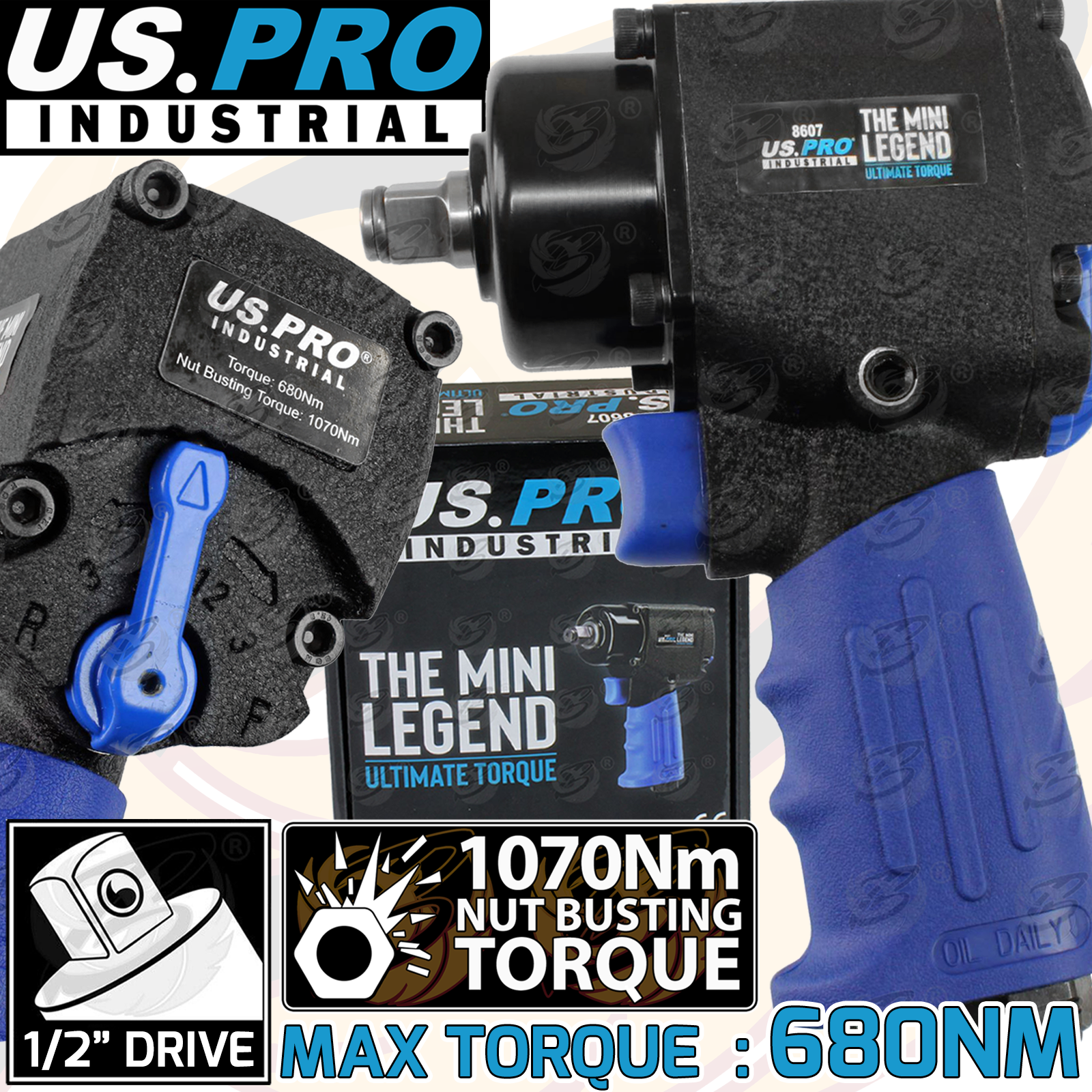US Pro 1/2" Drive Compact Air Impact Wrench 1070Nm ( The Mini Legend ) ( 8607 )