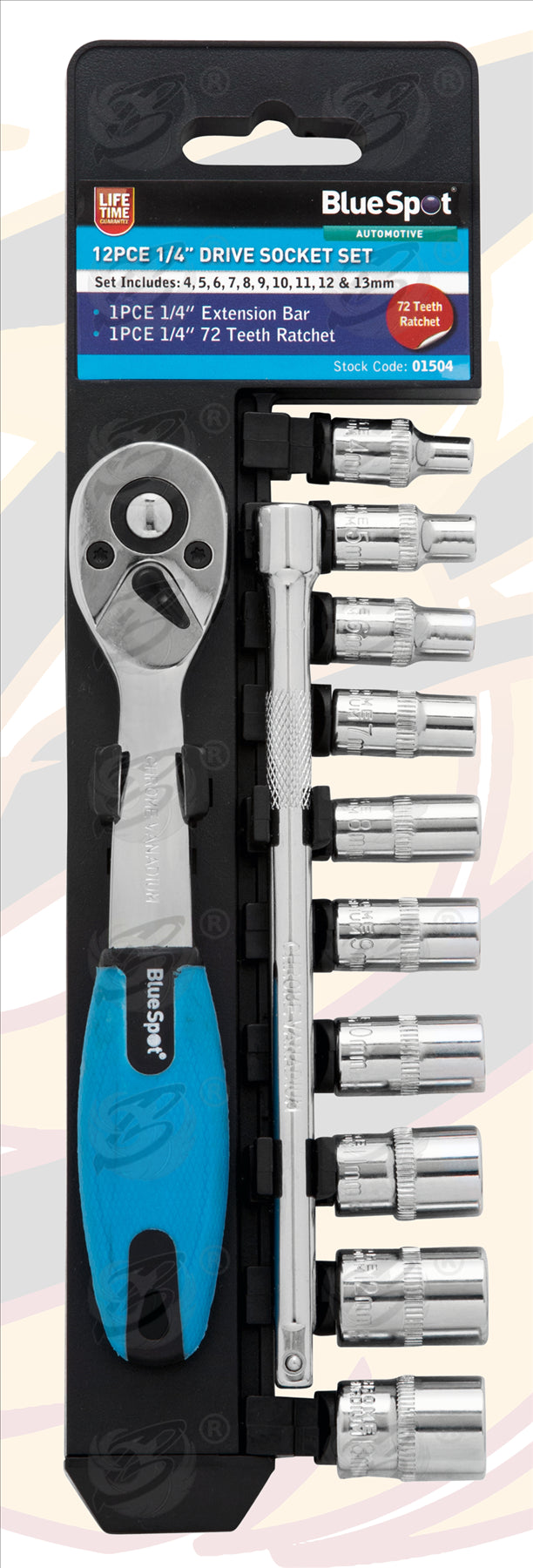 BLUESPOT 36PCS 1/4" & 3/8" & 1/2" DRIVE 6 POINT SHALLOW SOCKET SET 4MM - 24MM