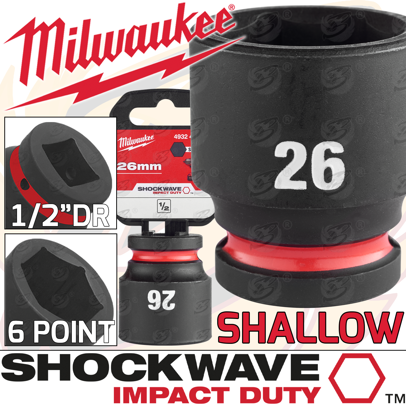 Milwaukee 26mm 1/2" Drive 6 Point Shallow Impact Socket ( 4932480320 )