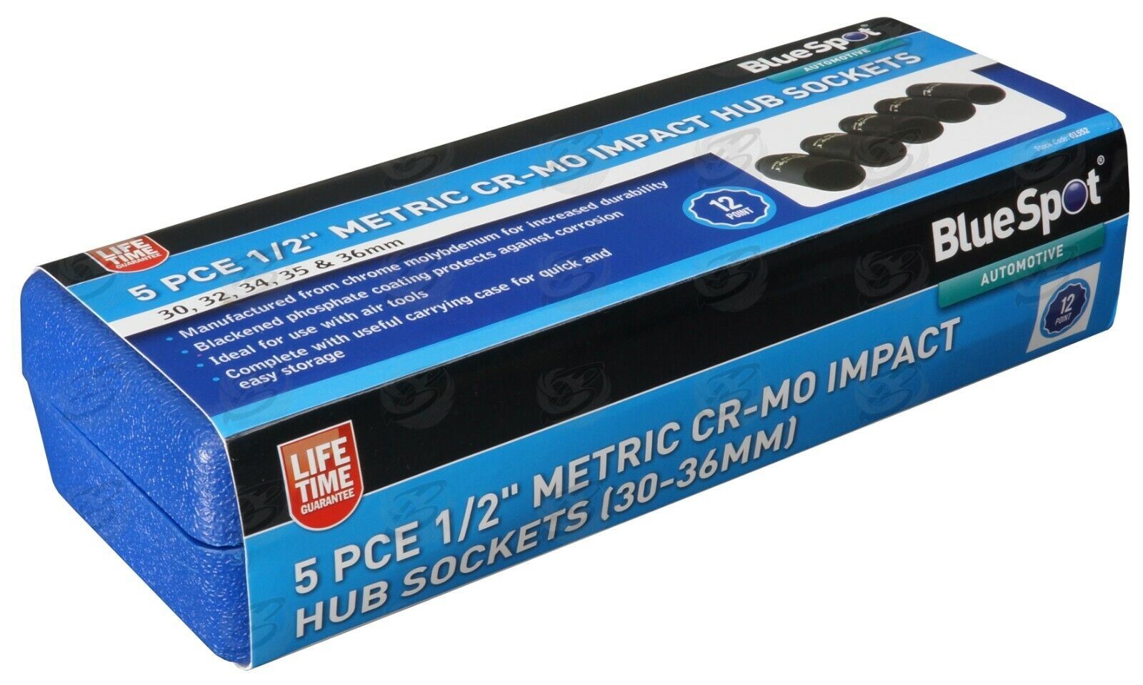 BlueSpot 5 Piece 1/2" Drive 12 Point Deep Impact Sockets 30mm - 36mm 01552