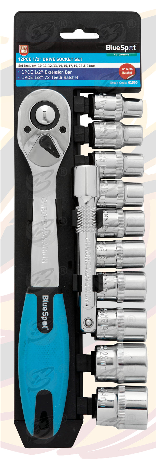 BLUESPOT 36PCS 1/4" & 3/8" & 1/2" DRIVE 6 POINT SHALLOW SOCKET SET 4MM - 24MM