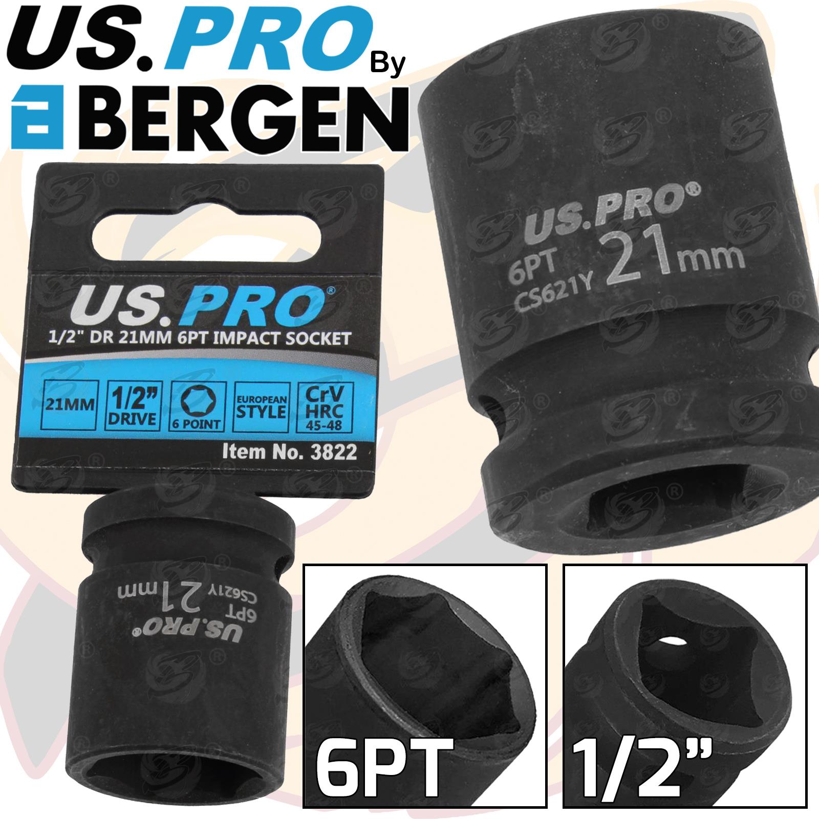 US Pro 21mm 1/2" Drive 6 Point Shallow Impact Socket 3822