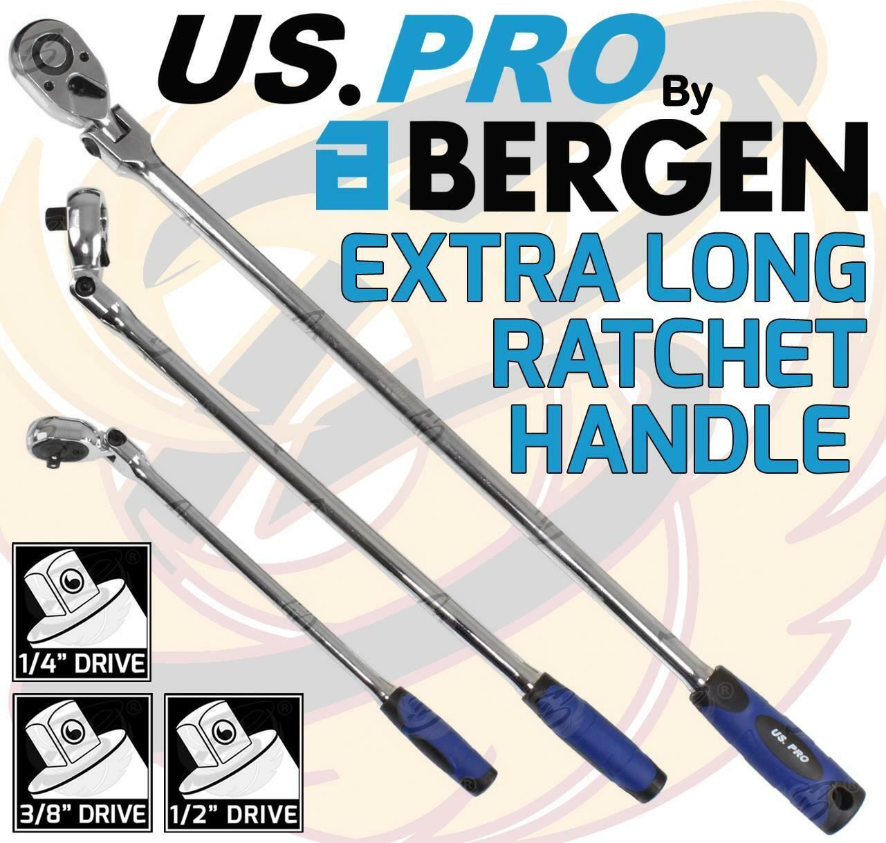 US PRO 3PCS 1/4" & 3/8" & 1/2" DRIVE 72 TOOTH FLEXI EXTRA LONG RATCHET HANDLES