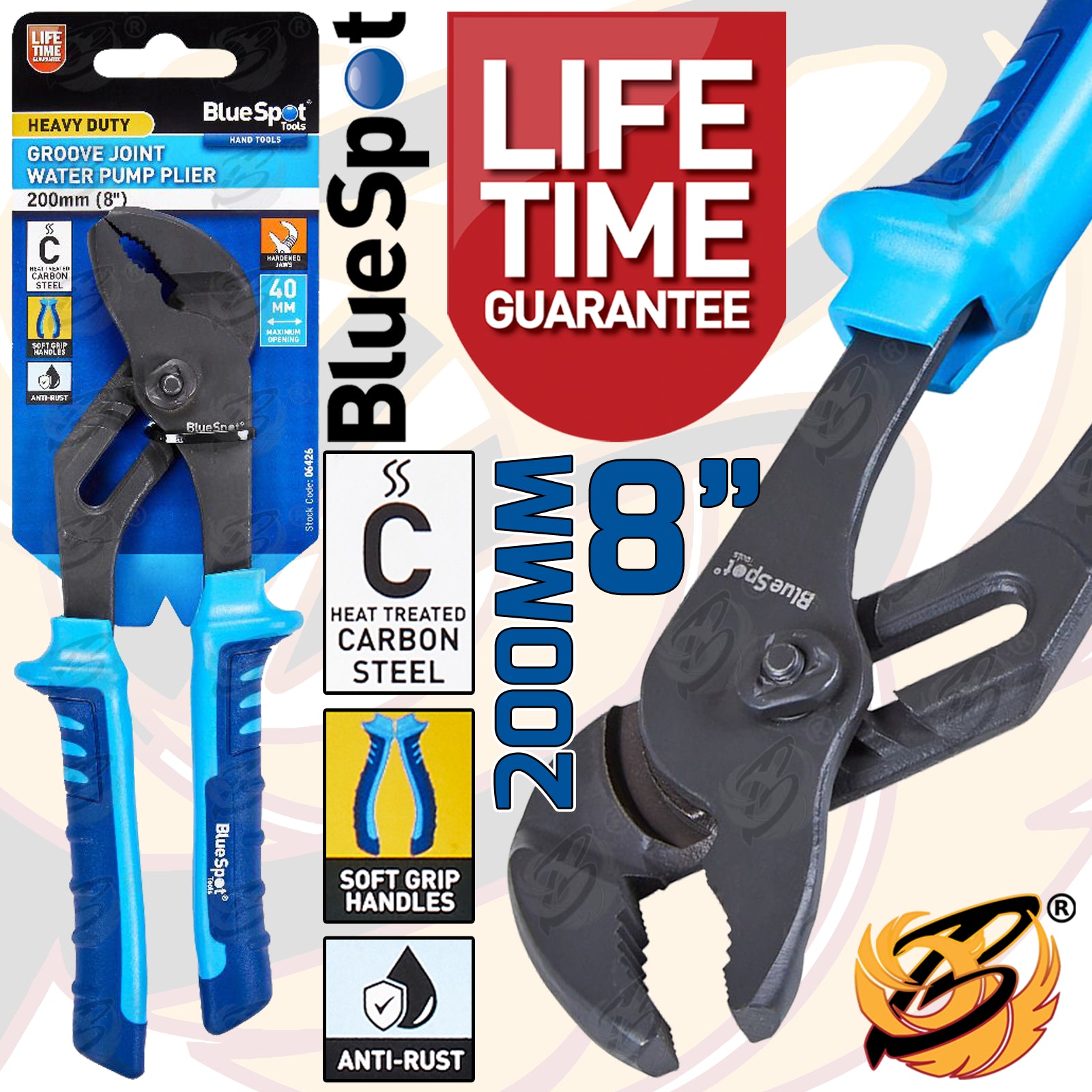 BLUESPOT 200MM (8") HEAVY DUTY GROOVE JOINT WATER PUMP PLIER