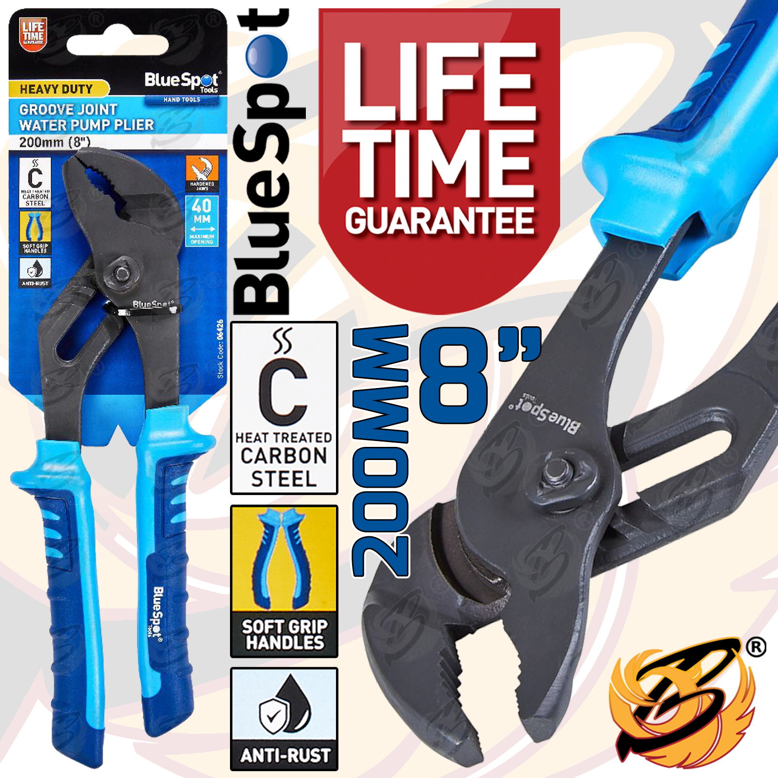 BlueSpot 200mm (8") Heavy Duty Groove Joint Water Pump Plier ( 06426 )