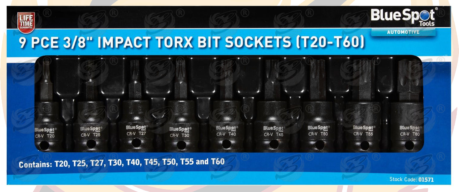 BLUESPOT 9PCS 3/8" DRIVE IMPACT TORX BIT SOCKETS T20 - T60