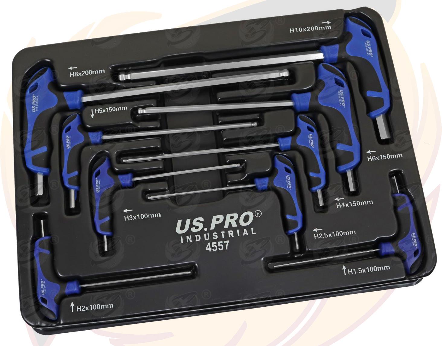 US Pro Industrial 9 Piece T Handle Ball End Hex Keys H1.5 - H10 4557