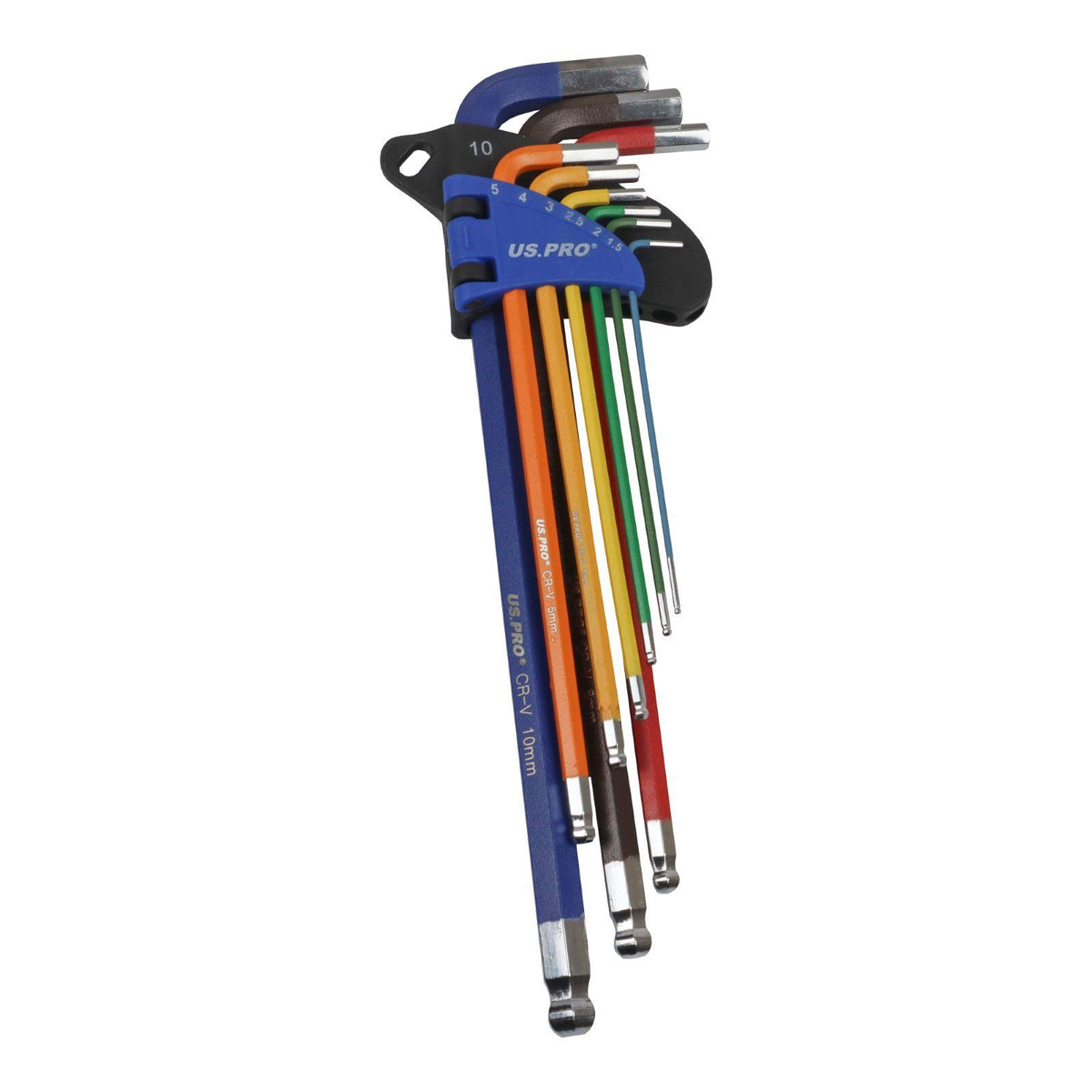 Us Pro 9 Piece Extra Long Colour Coded Ball End Hex Key Set ( H1.5 - H10 ) 1634