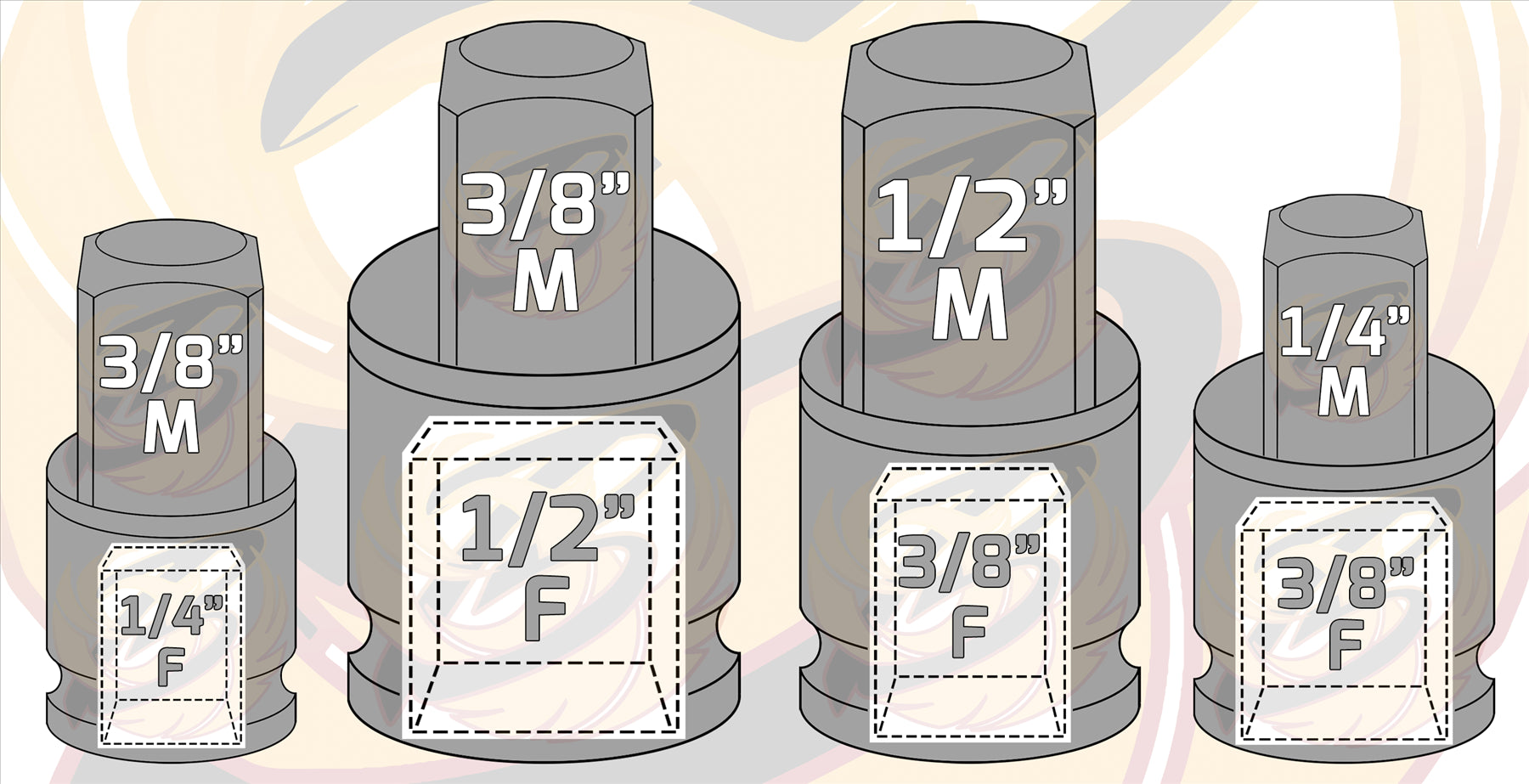 BLUESPOT 4PCS IMPACT ADAPTER SET ( 1/4" - 1/2" )
