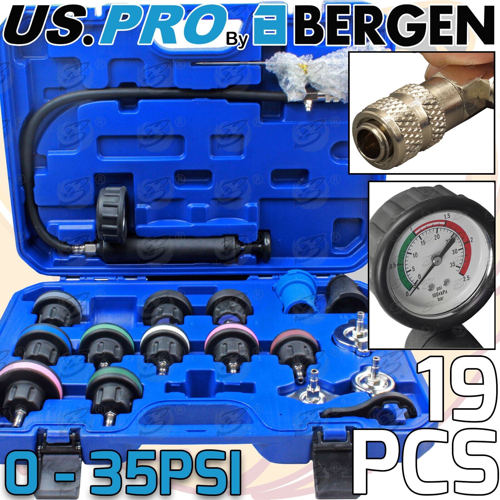 US Pro 19 Piece Coolant System Pressure Tester Kit 5226