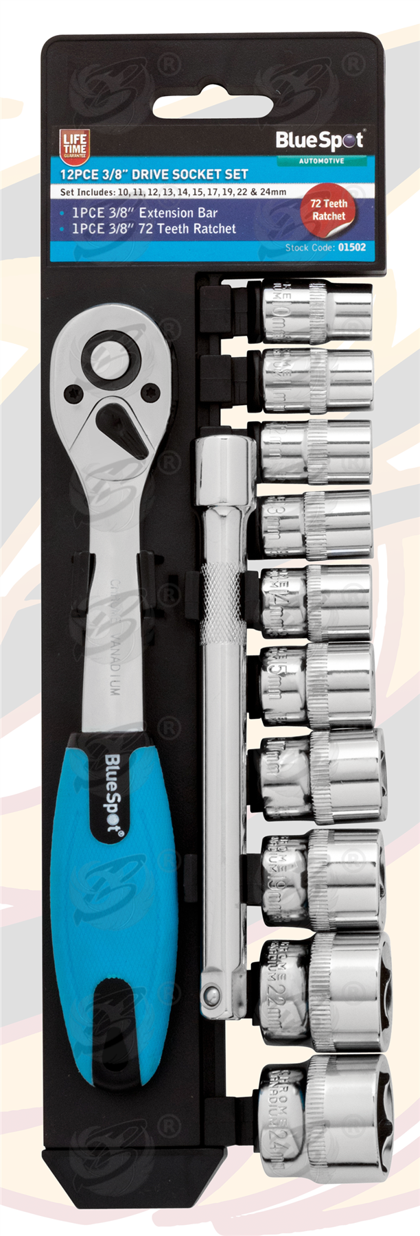 BlueSpot 12 Piece 3/8" Drive 6 Point Socket Set 10mm - 24mm ( 01502 )