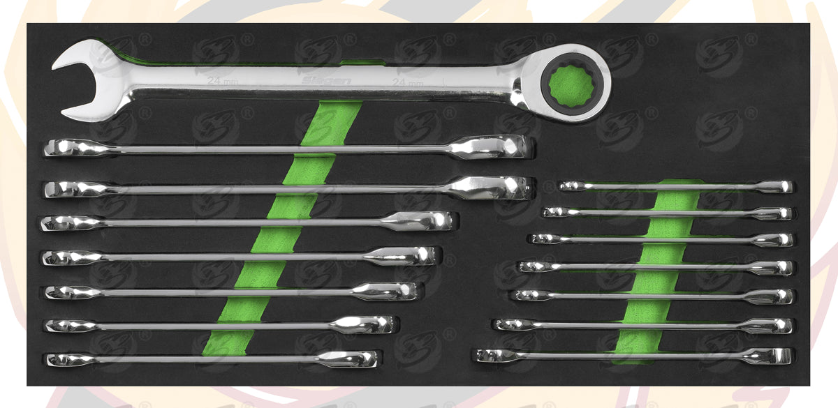 SIEGEN 15PCS RATCHET COMBINATION SPANNERS 8MM - 24MM