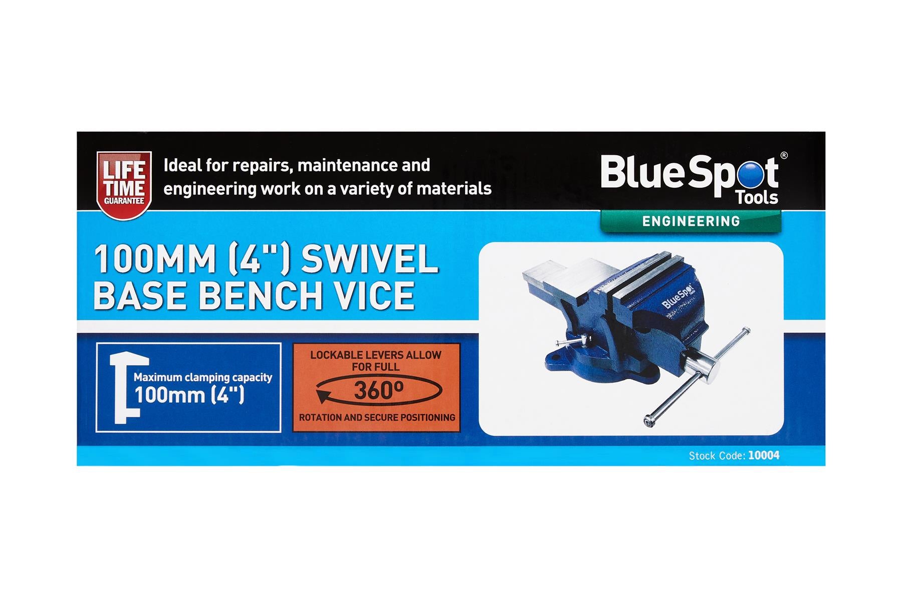 BlueSpot 100mm (4") Swivel Base Bench Vice 10004