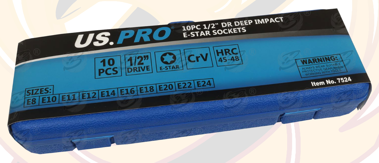 US Pro 10 Piece 1/2" Drive Deep Impact E - Torx Sockets E8 - E24 ( 7524 )