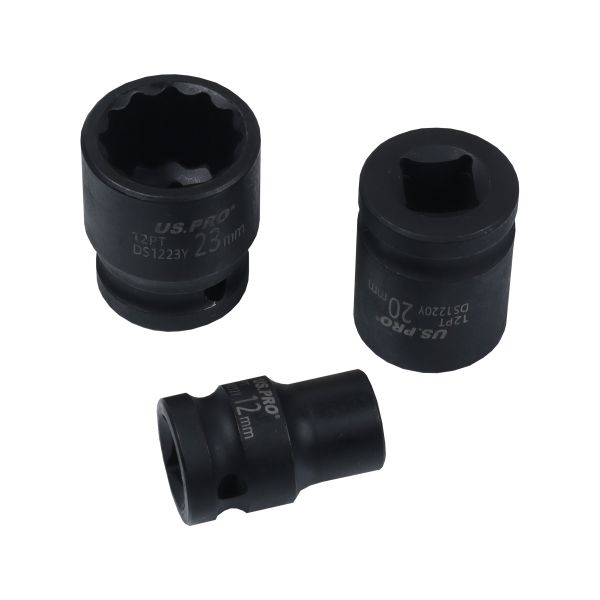 US Pro 15 Piece 1/2" Drive 12 Point Shallow Impact Sockets 10mm To 24mm 7601