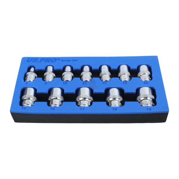 US Pro 12 Piece 3/8" Drive 6 Point Shallow Sockets 8mm - 19mm 7607