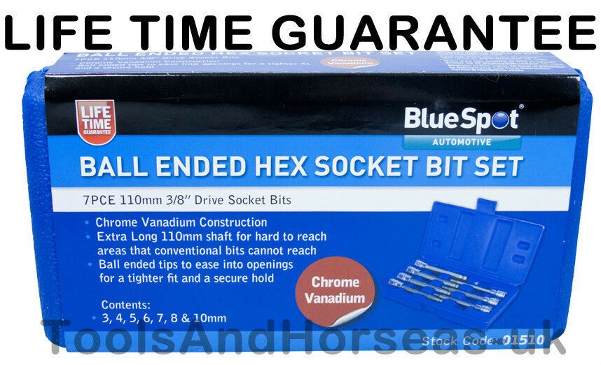 BLUESPOT 7PCS 3/8" DRIVE EXTRA LONG BALL ENDED HEX BIT SOCKETS H3 - H10