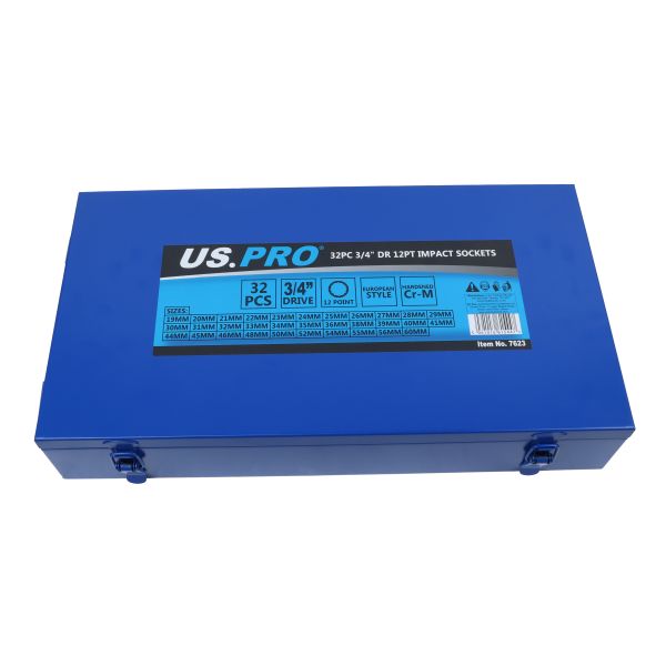 US Pro 32 Piece 3/4" Drive 12 Point Impact Sockets 19mm - 60mm 7623