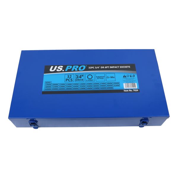 US Pro 32 Piece 3/4" Drive 6 Point Impact Sockets 19mm - 60mm 7624