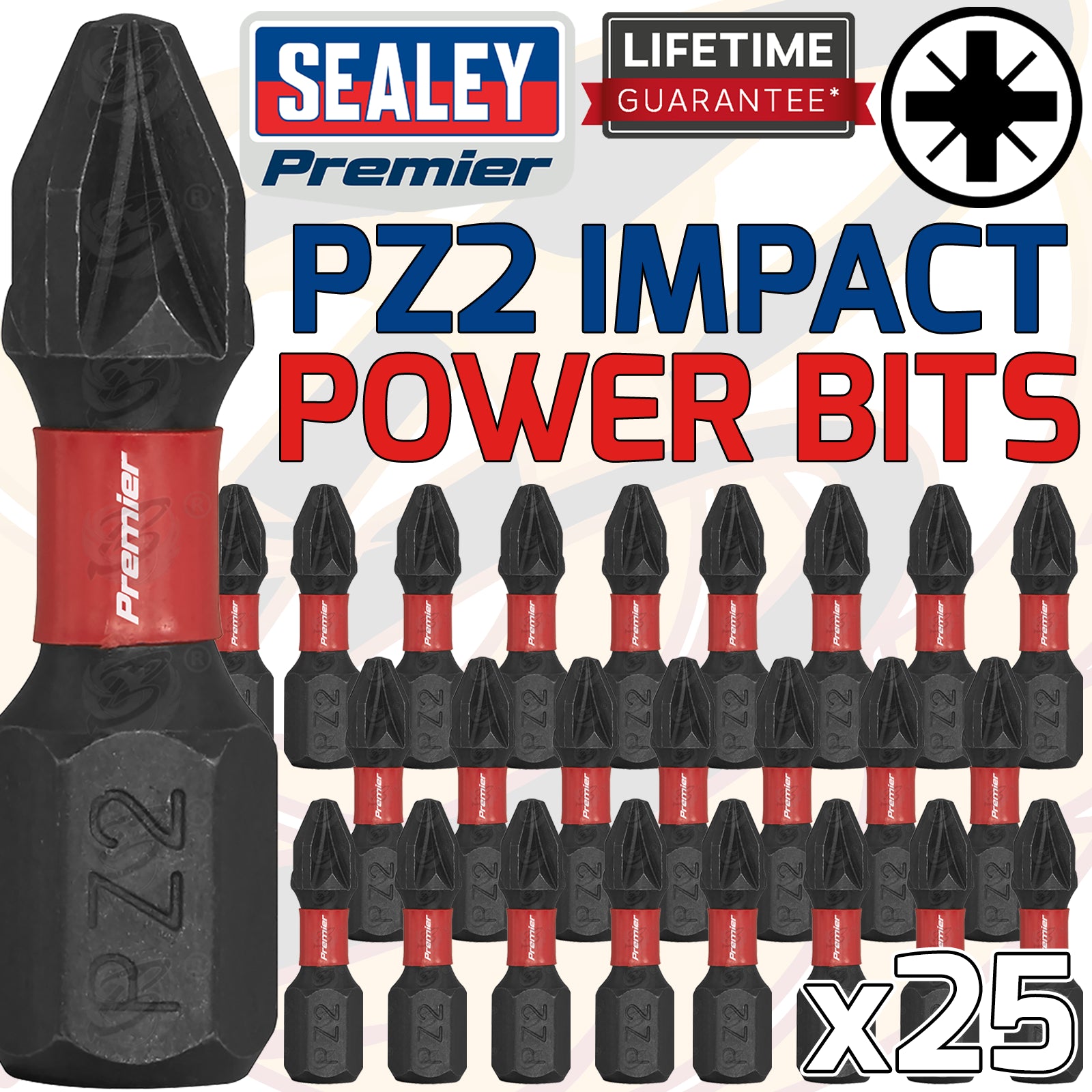 SEALEY 25PCS x PZ2 x 25mm IMPACT DRILL / DRIVER BITS