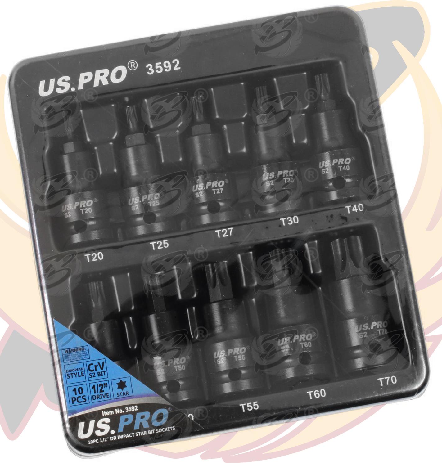 US Pro 10 Piece 1/2" Drive Impact Torx Bit Sockets T20 - T70 3592