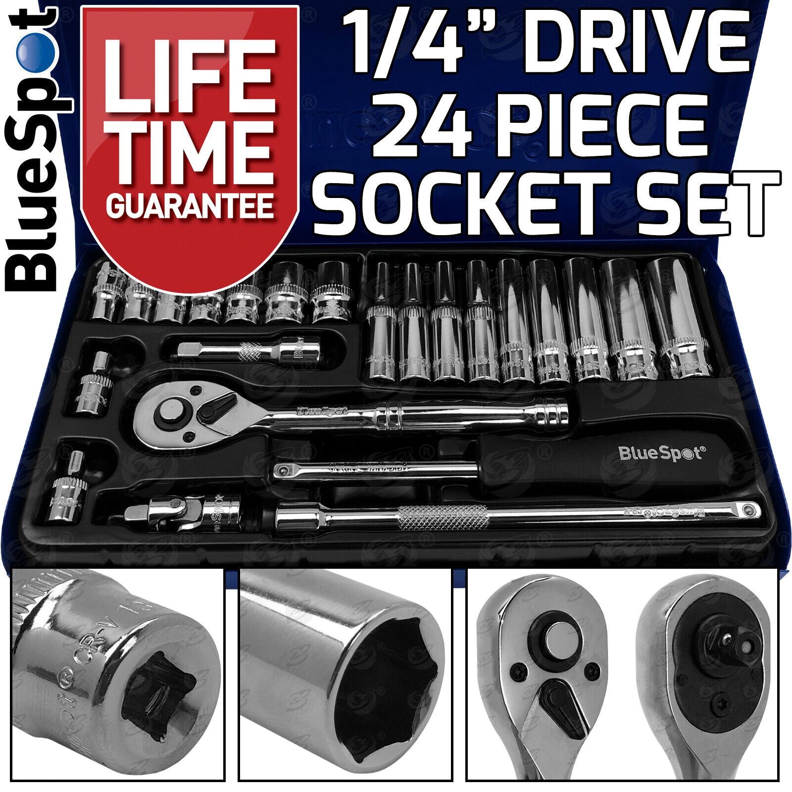BLUESPOT 24PCS 1/4" DRIVE 6 POINT SOCKET SET 4MM - 13MM