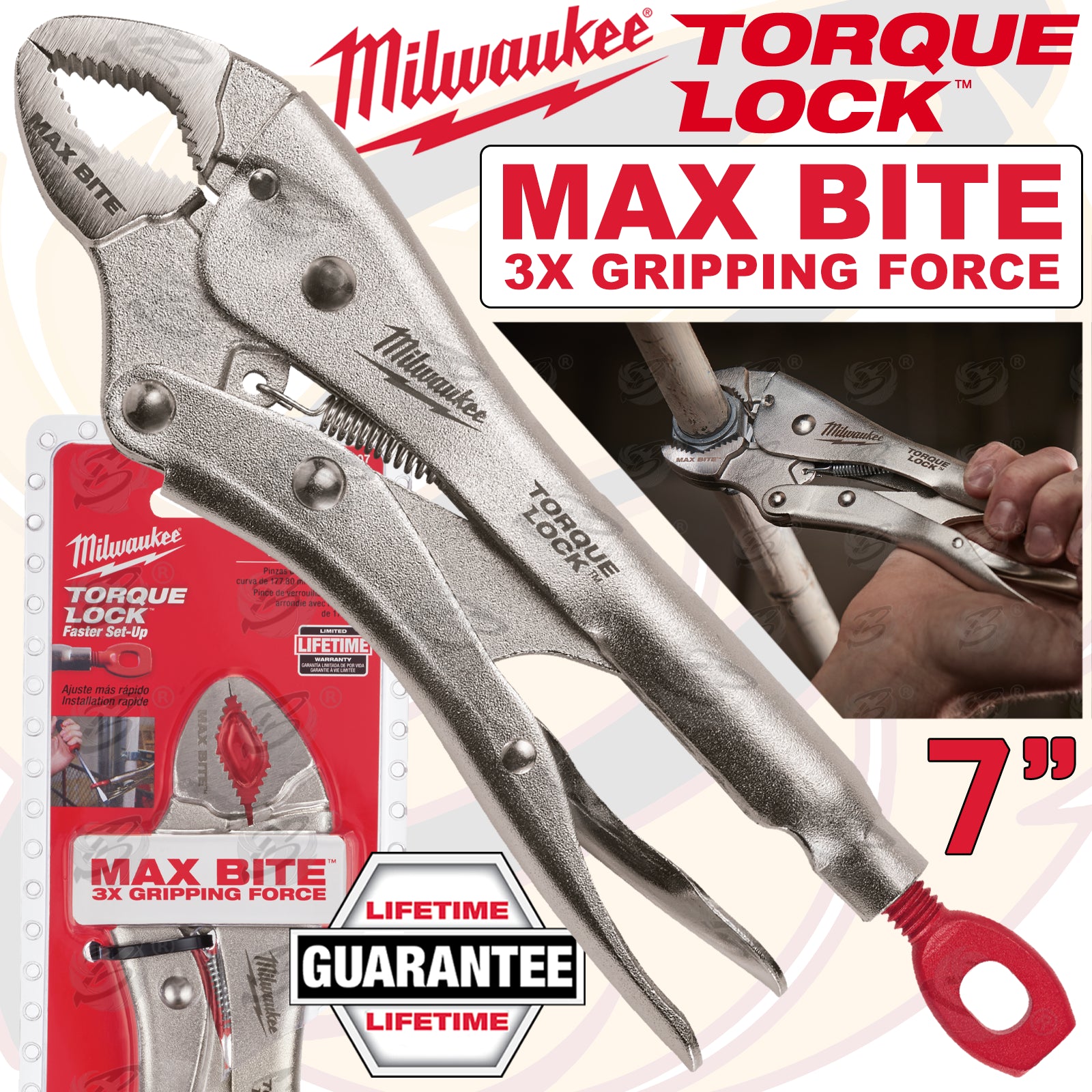 MILWAUKEE 7" MAX BITE CURVED JAW TORQUE LOCK LOCKING PLIERS