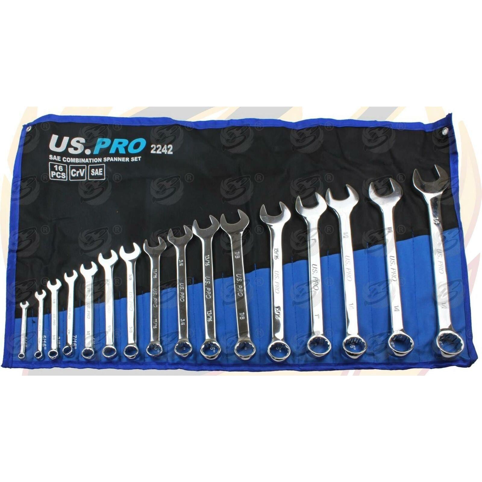 US Pro 16 Piece Sae Combinations Spanners 1/4" - 1 1/4" 2242