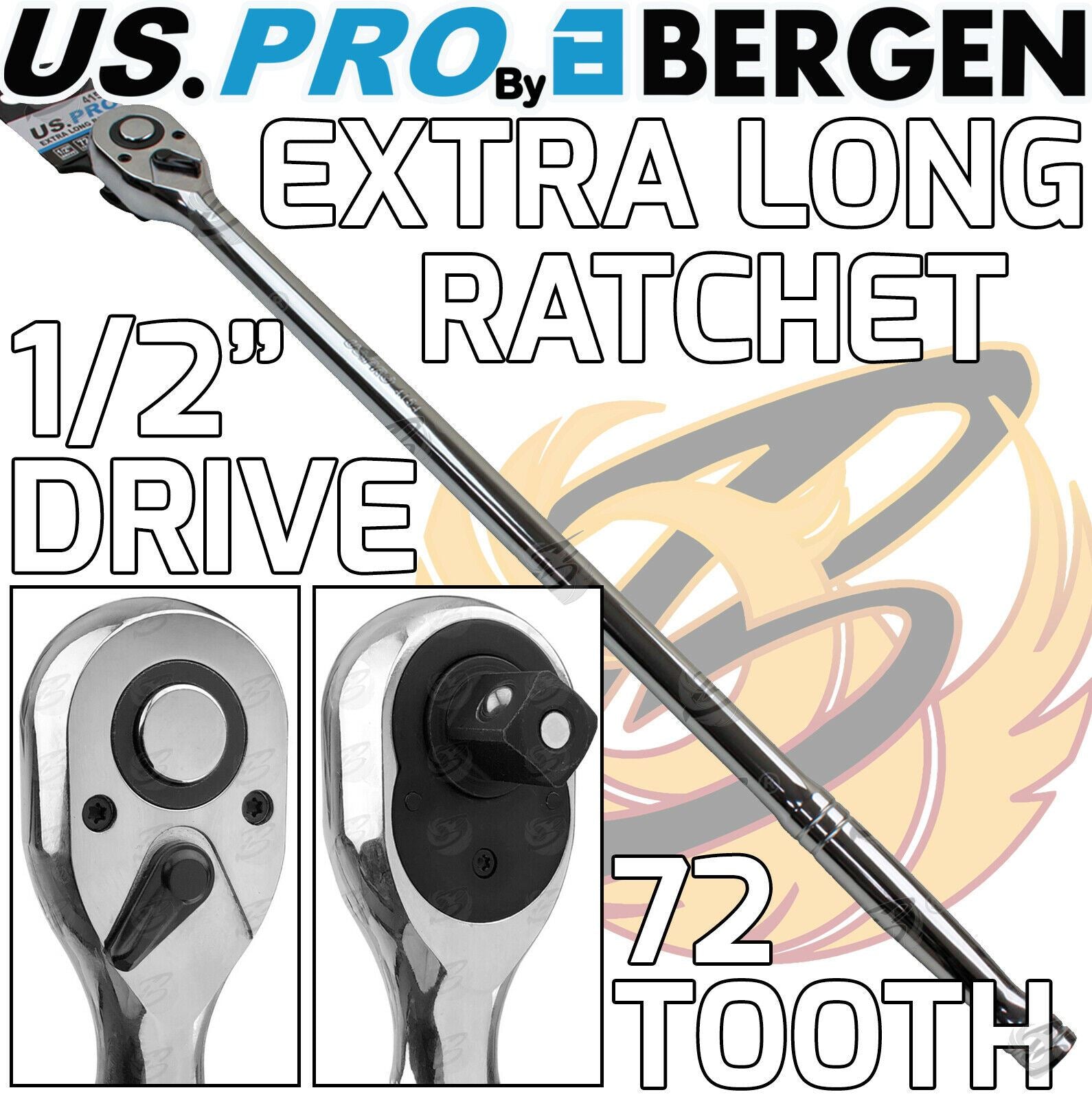 US PRO 1/2" DRIVE 72 TOOTH EXTRA LONG RATCHET HANDLE