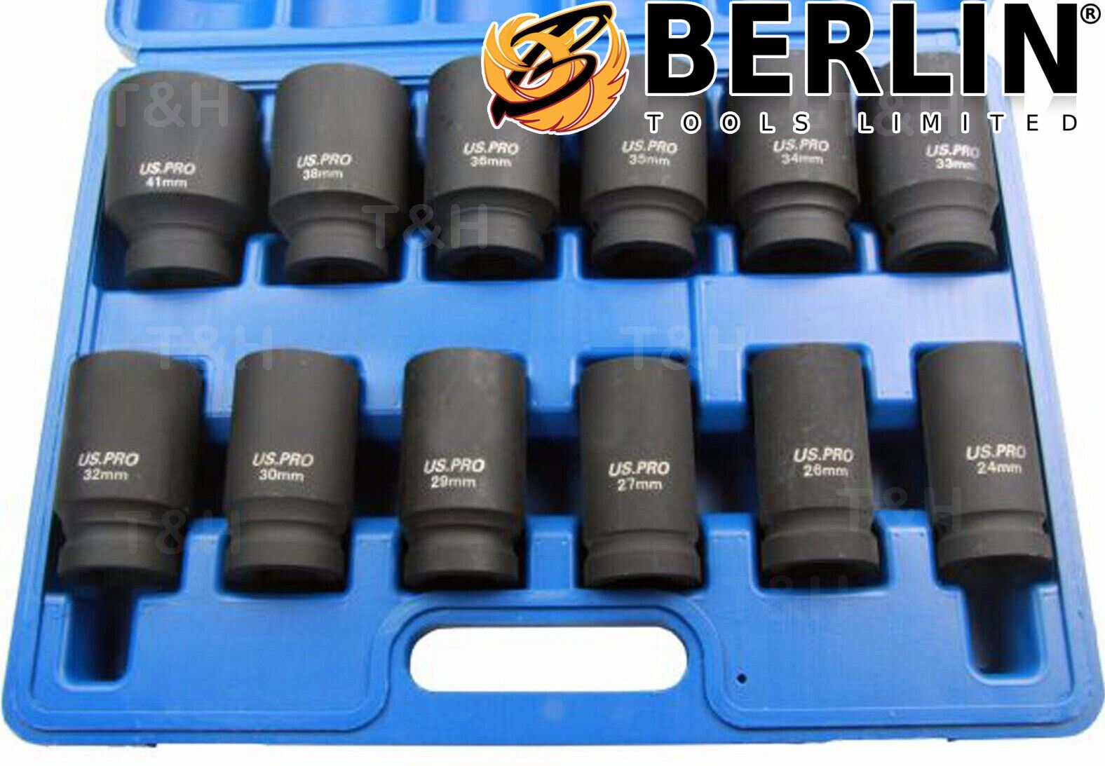 US Pro 12 Piece 3/4" Drive 6 Point Deep Impact Sockets 24mm - 41mm ( 1360 )