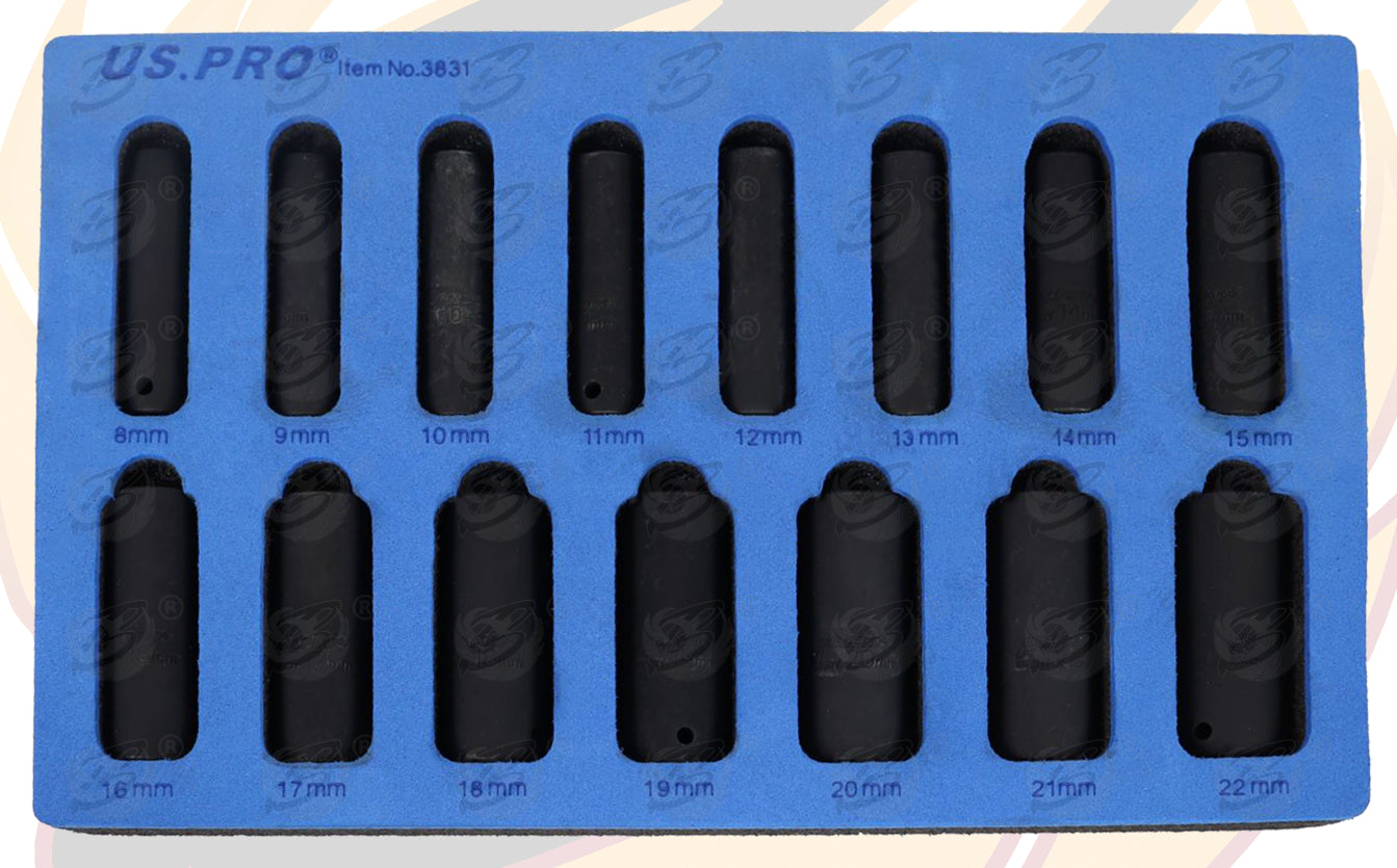 US PRO 28PCS 3/8" DRIVE 6 POINT DEEP & SHALLOW IMPACT SOCKETS 7MM - 22MM