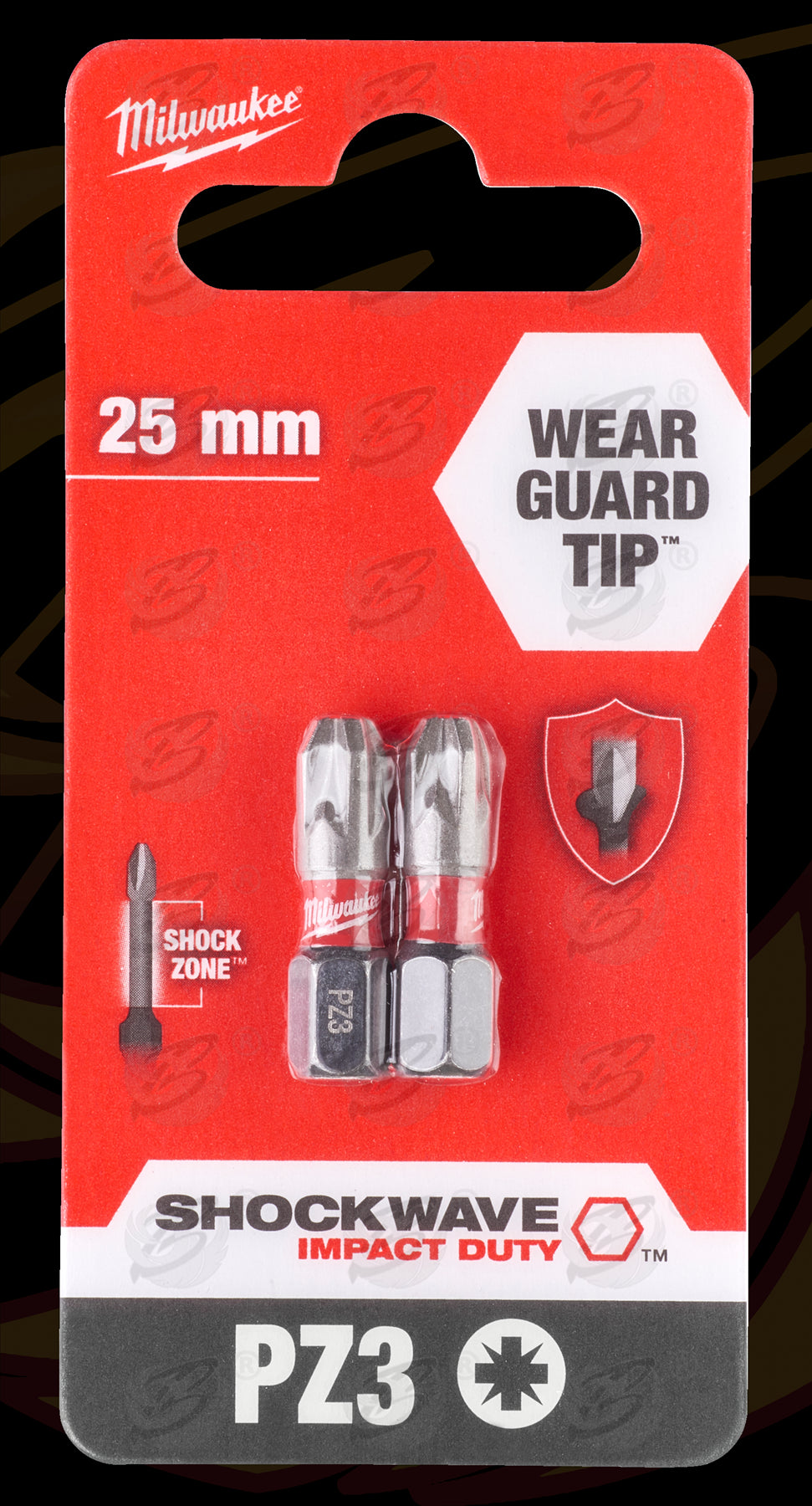MILWAUKEE 2PCS x PZ3 x 25MM POZIDRIVE IMPACT DRILL / DRIVER BIT ( SHOCKWAVE IMPACT DUTY )