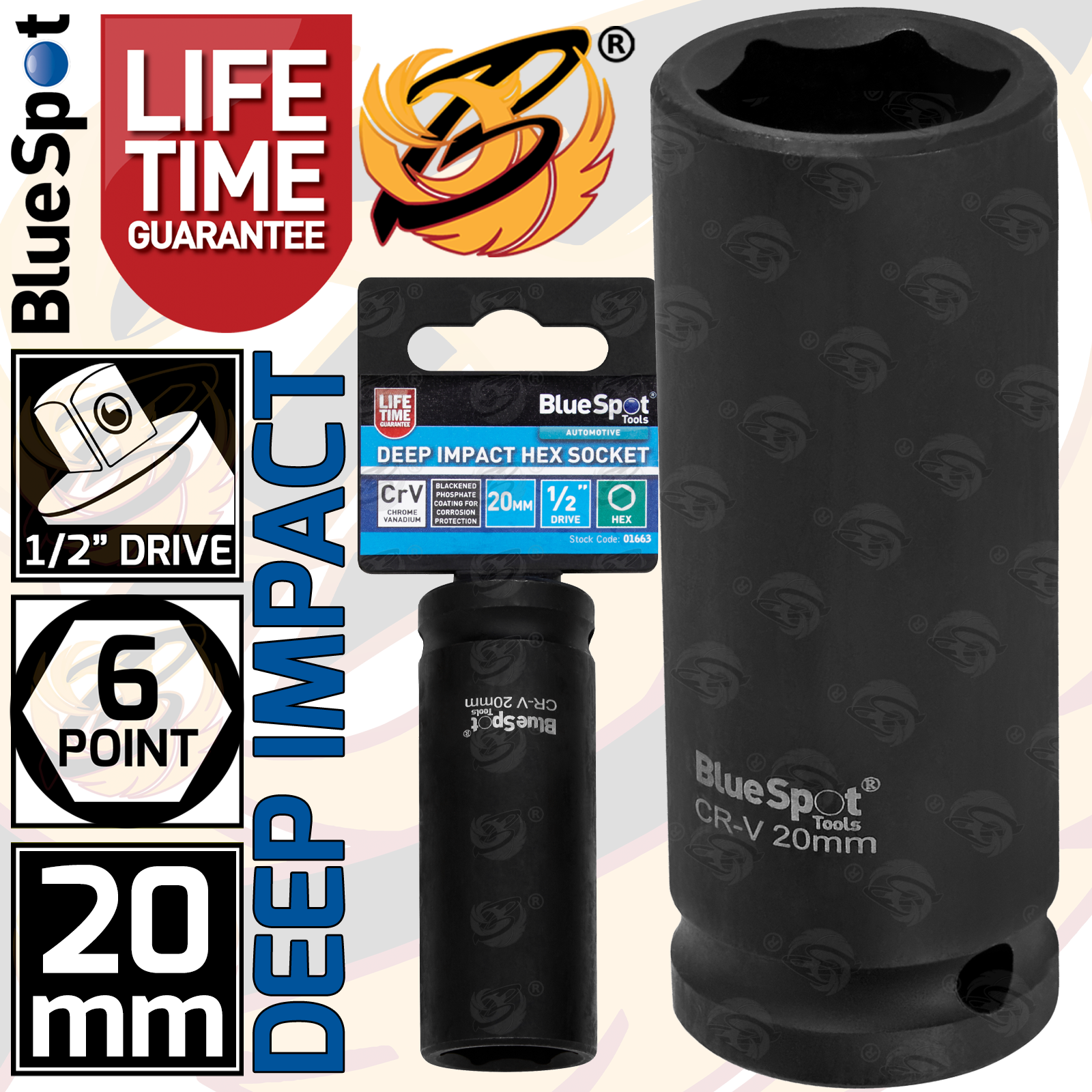 BlueSpot 20mm 1/2" Drive 6 Point Deep Impact Socket ( Single ) ( 01663 )