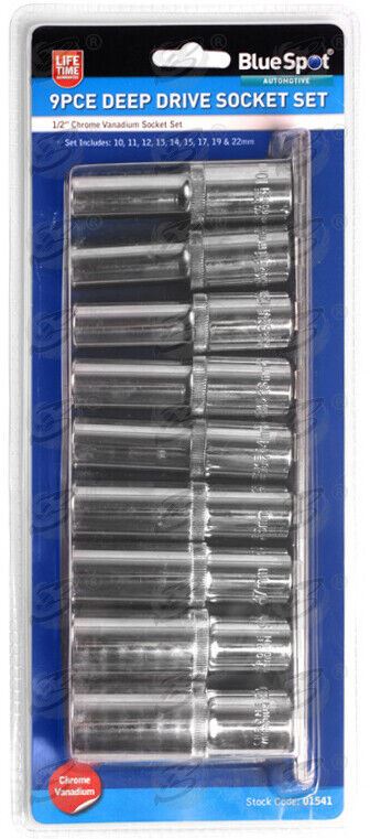 BLUESPOT 13PCS 1/2" DRIVE 6 POINT DEEP SOCKET SET 10MM - 22MM
