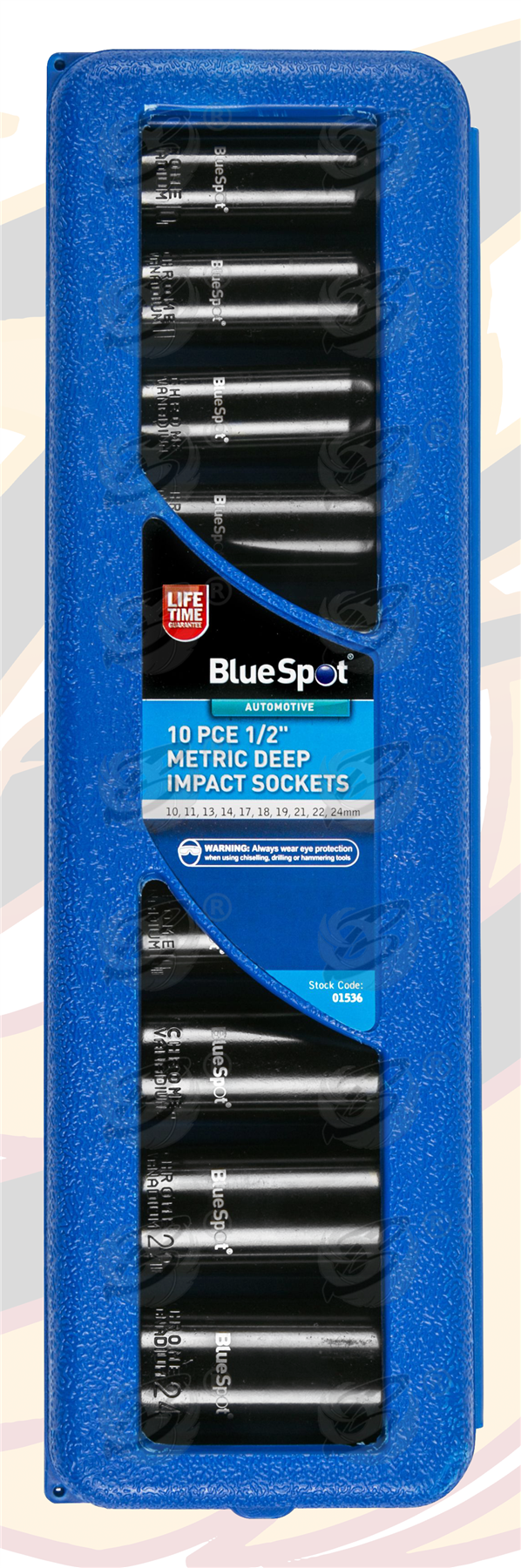 BlueSpot 10 Piece 1/2" Drive 6 Point Deep Impact Sockets 10mm - 24mm ( 01536 )