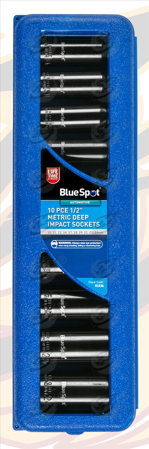 BLUESPOT 10PCS 1/2" DRIVE 6 POINT DEEP IMPACT SOCKETS 10MM - 24MM
