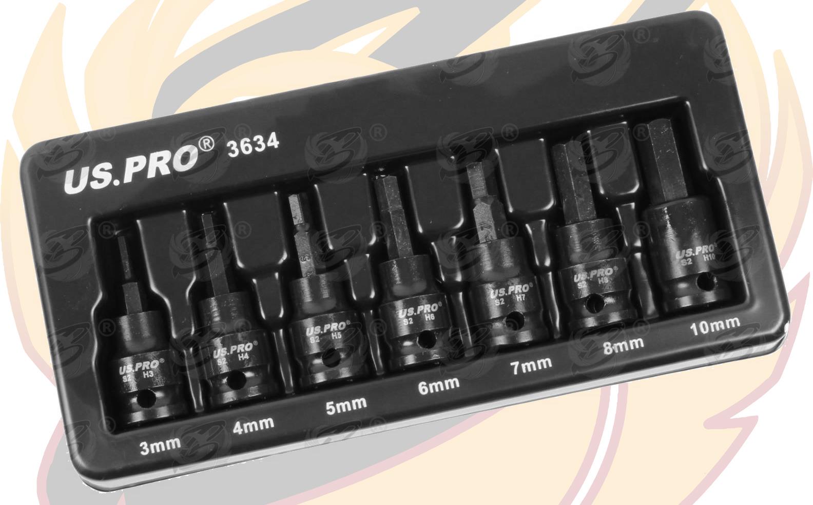 US Pro 7 Piece 3/8" Drive Impact Hex Bit Sockets H3 - H10 3957