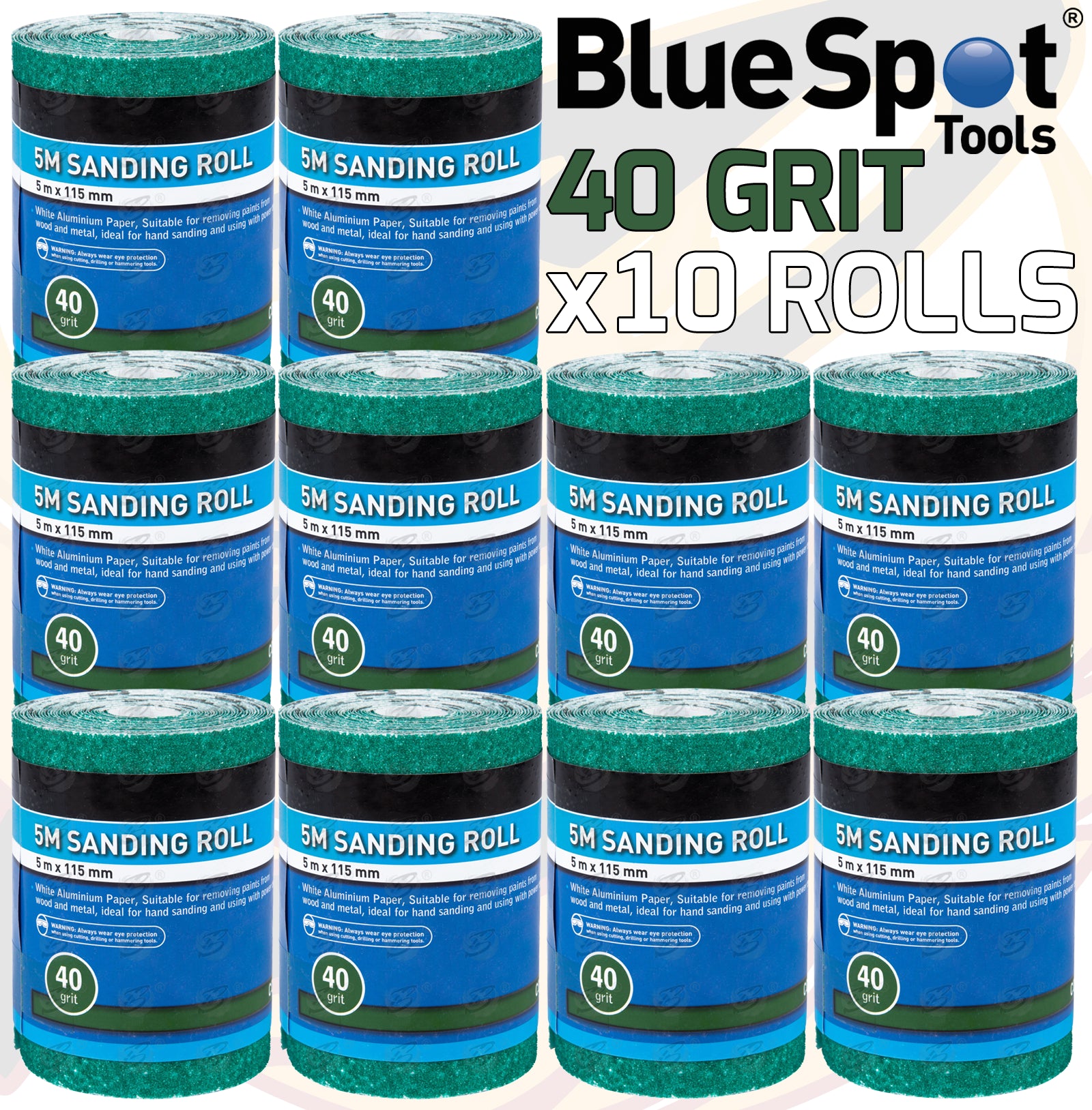 BLUESPOT 40 GRIT SANDING ROLL ( 5M x 115MM ) ( 10 ROLLS )