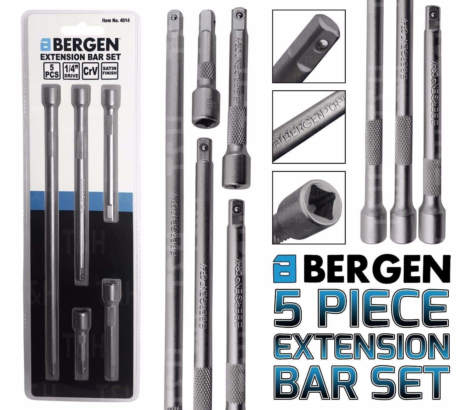 US PRO 5PCS 1/4" DRIVE EXTENSION BARS 50MM - 225MM