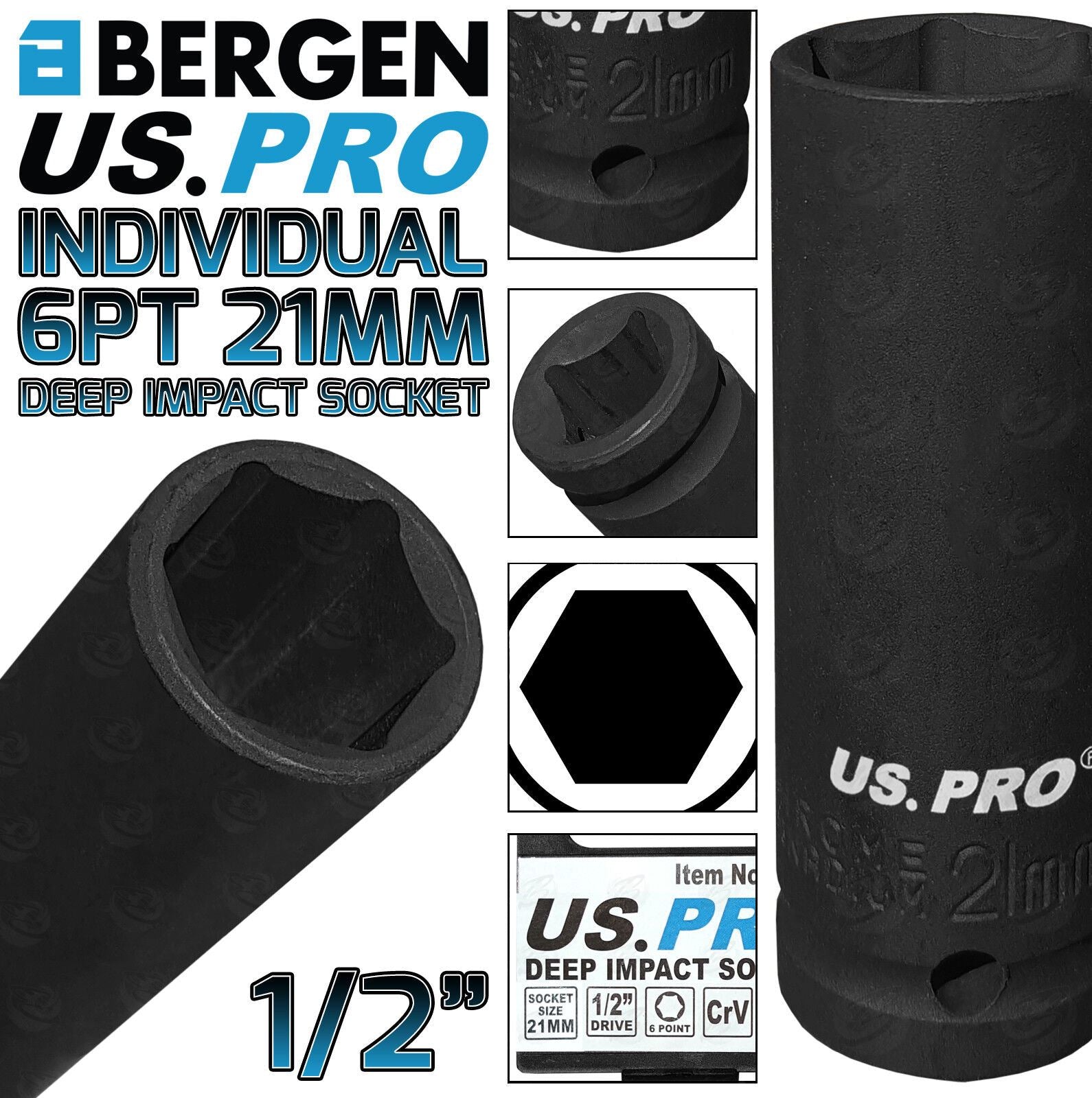 US PRO 21MM 1/2" DRIVE 6 POINT DEEP IMPACT SOCKET ( SINGLE )
