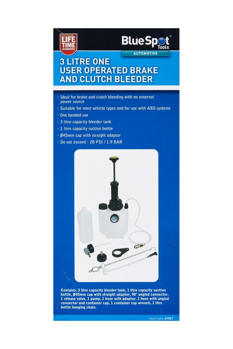 BlueSpot 3 Litre One User Operated Brake And Clutch Bleeder With A Manufacturers LifeTime Guarantee 07967