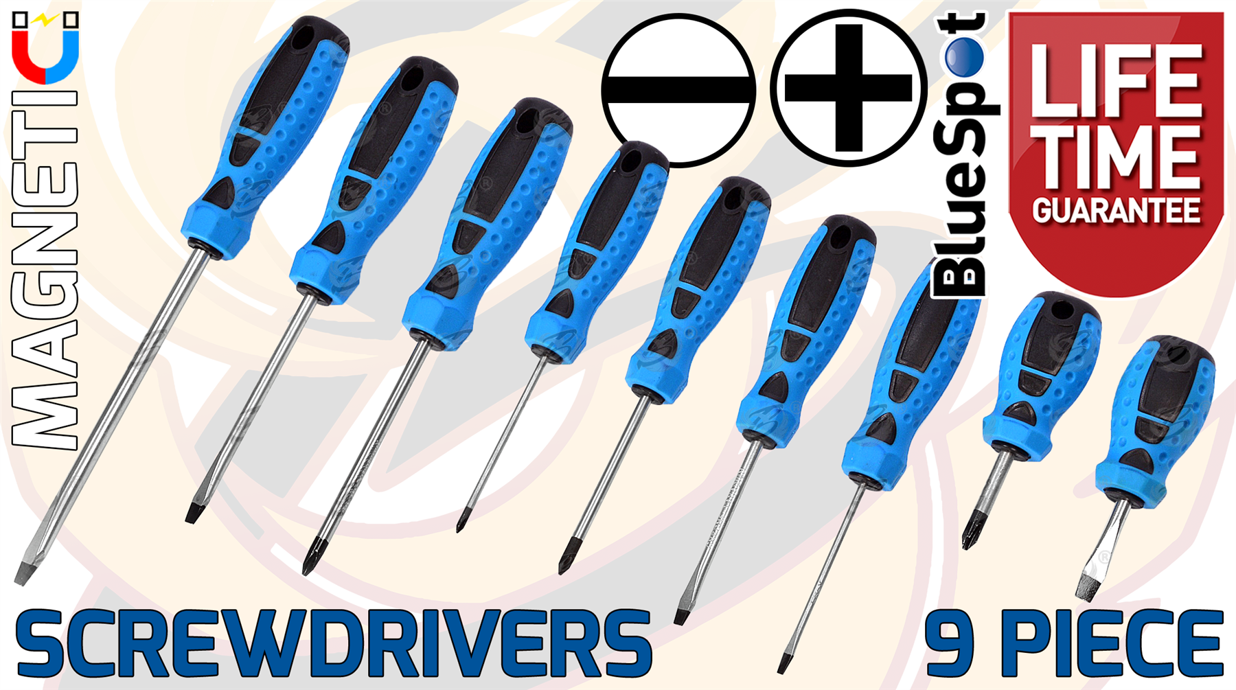 BlueSpot 9 Piece Magnetic Screwdriver Set ( Slotted - PHillips ) ( 12060 )