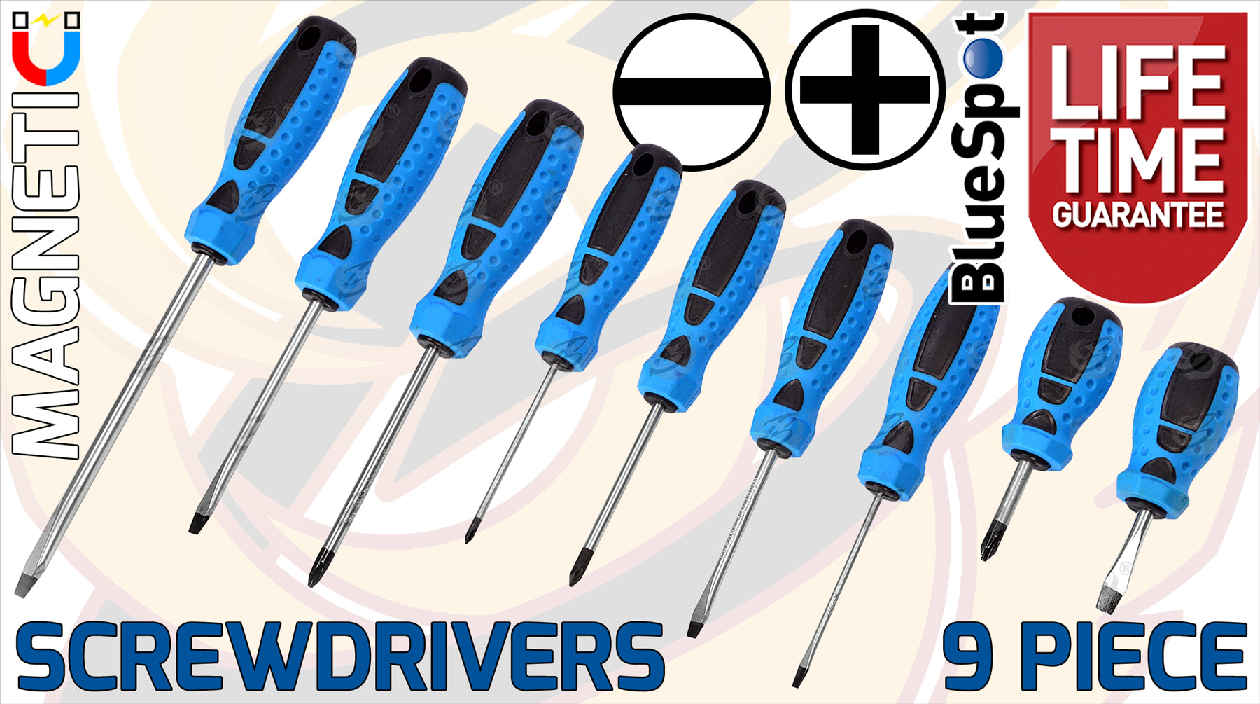 BLUESPOT 9PCS MAGNETIC SCREWDRIVER SET ( SLOTTED - PHILLIPS )