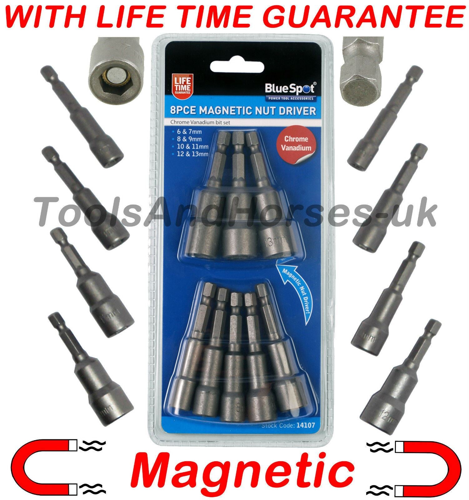 BLUESPOT 8PCS MAGNETIC NUT DRIVER SET 6MM - 13MM