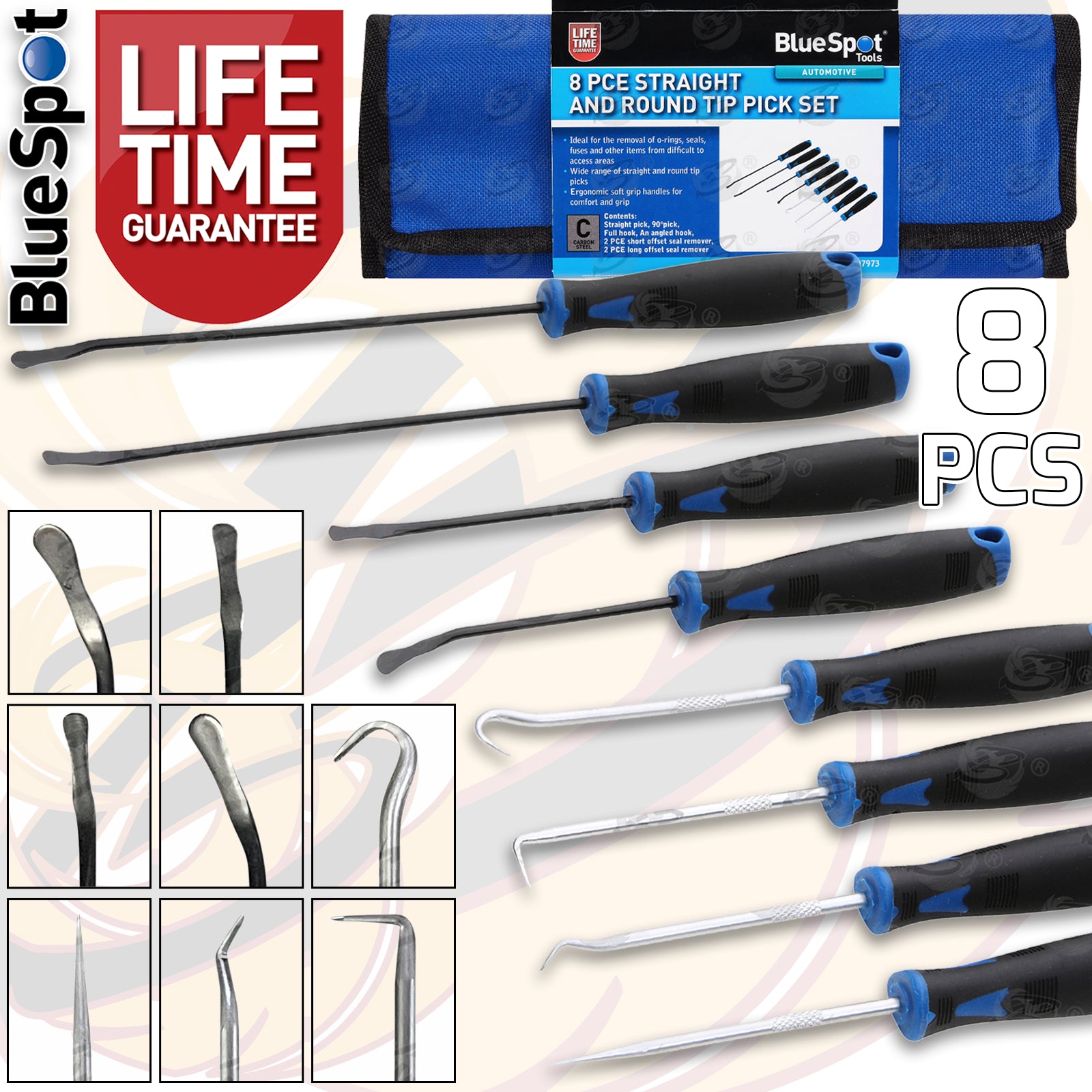 BLUESPOT 8PCS STRAIGHT AND ROUND TIP PICK SET